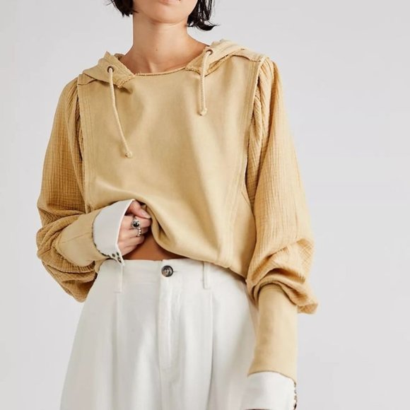 Free People Tops - FREE PEOPLE love letter hoodie gauzy oversize sweatshirt Sz L NEW